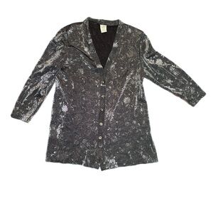 Vintage Studio C Black and Gray Floral Print Button Down Top